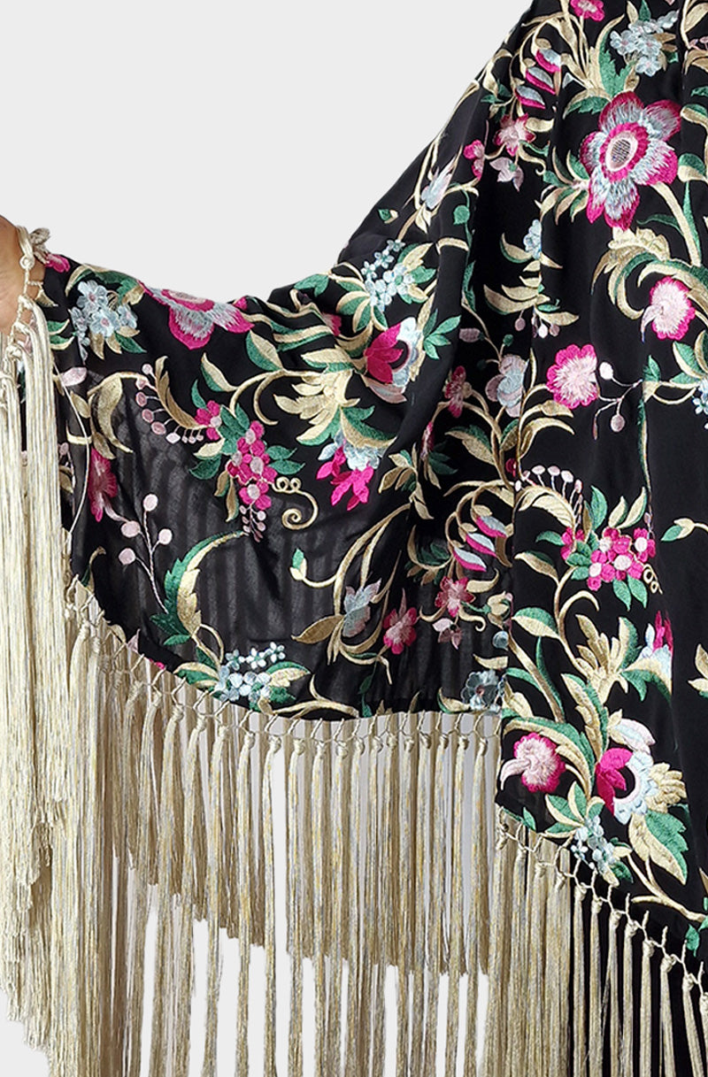 Mantón Tarantos | Negro con flores